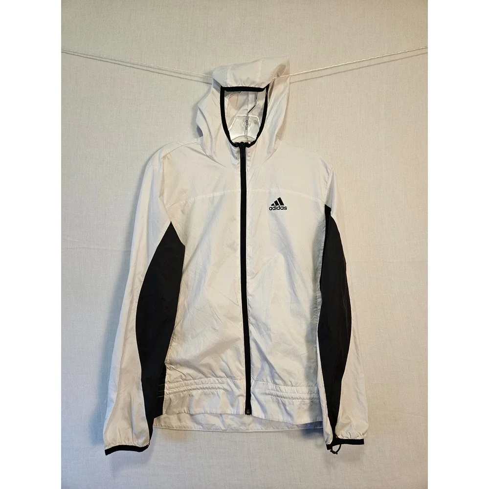 Adidas Wind.RDY Hooded Windbreaker Jacket White Black Logo XS 3246